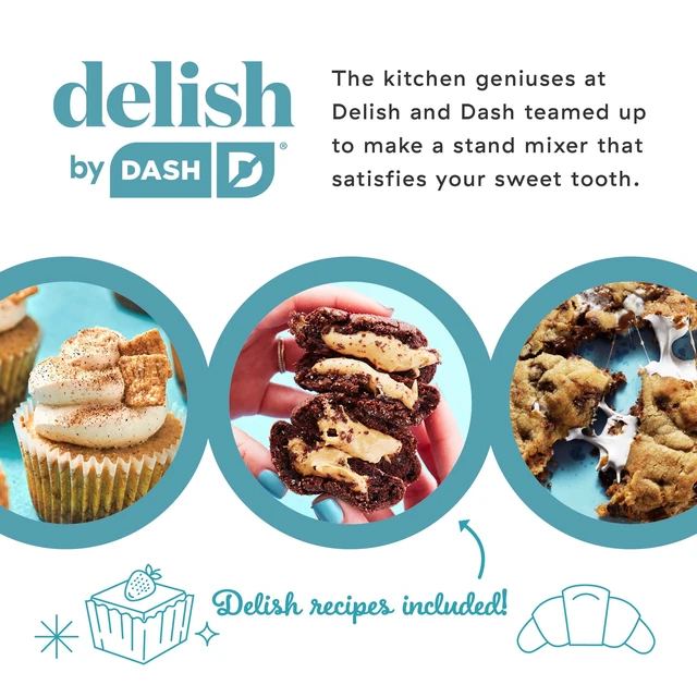 Alt view image 4 of 5 - Delish by Stand Mixer - Compact Mixer for Everyday Baking - 5-Speed Power with Removable Mixing Bowl - Dough Hooks Included - Aqua, 3.5-Quart