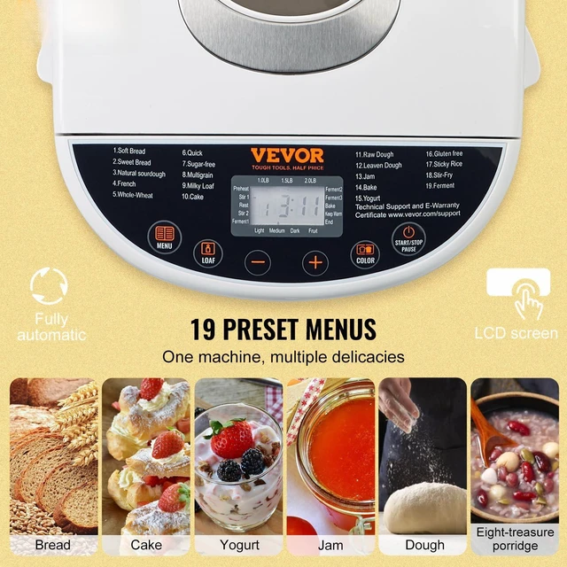 Alt view image 2 of 7 - Bread Maker, 19-in-1 2LB Dough Machine, Nonstick Ceramic Pan Automatic Breadmaker with Gluten Free Setting, Whole Wheat Bread Making, Digital, Programmable, 3 Loaf Sizes, 3 Crust Colors, White