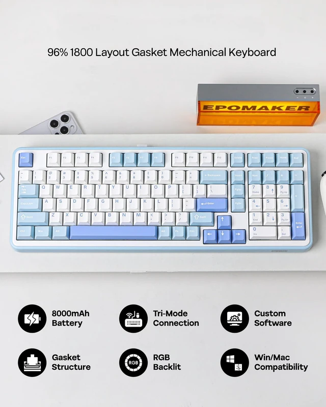 Alt view image 2 of 7 - TH99 Tri-Mode Wireless Mechanical Keyboard with 8000mAh Battery | Hot Swappable Custom RGB Gaming Keyboard with Numpad, Creamy Gasket Keyboard for PC/Mac/Office (Blue&White, Creamy Jade)