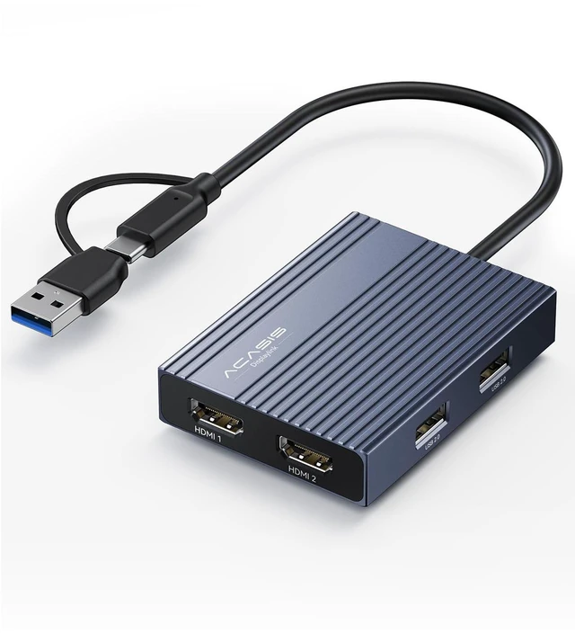 Main image of USB C to Dual HDMI DisplayLink Adapter for Mac M1/M2/M3/M4 &PD100W | USB C DisplayLink Docking Station with 2*HDMI,3*USB-A Displaylink Adapter for Data Analysis / Multitasking Driver Required