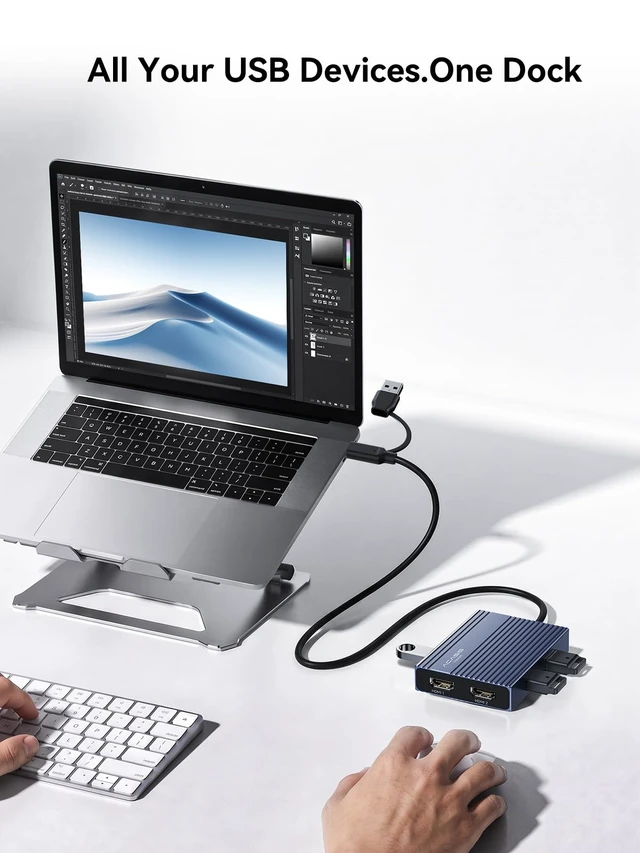 Alt view image 5 of 7 - USB C to Dual HDMI DisplayLink Adapter for Mac M1/M2/M3/M4 &PD100W | USB C DisplayLink Docking Station with 2*HDMI,3*USB-A Displaylink Adapter for Data Analysis / Multitasking Driver Required