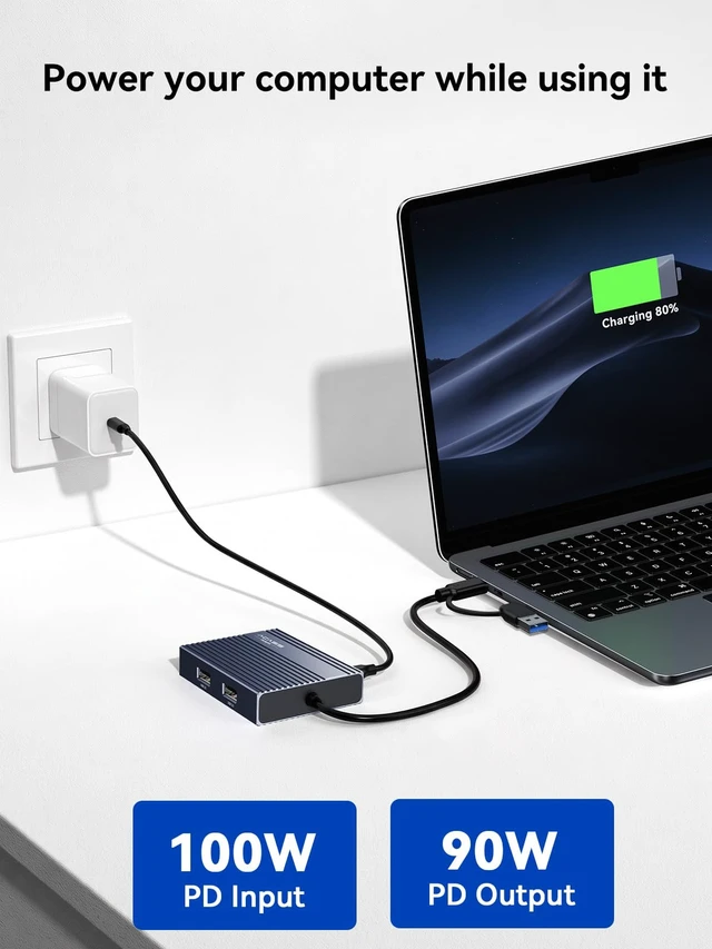 Alt view image 4 of 7 - USB C to Dual HDMI DisplayLink Adapter for Mac M1/M2/M3/M4 &PD100W | USB C DisplayLink Docking Station with 2*HDMI,3*USB-A Displaylink Adapter for Data Analysis / Multitasking Driver Required