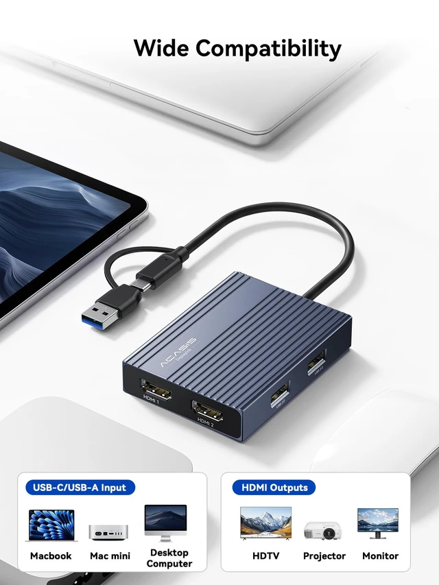 Alt view image 7 of 7 - USB C to Dual HDMI DisplayLink Adapter for Mac M1/M2/M3/M4 &PD100W | USB C DisplayLink Docking Station with 2*HDMI,3*USB-A Displaylink Adapter for Data Analysis / Multitasking Driver Required