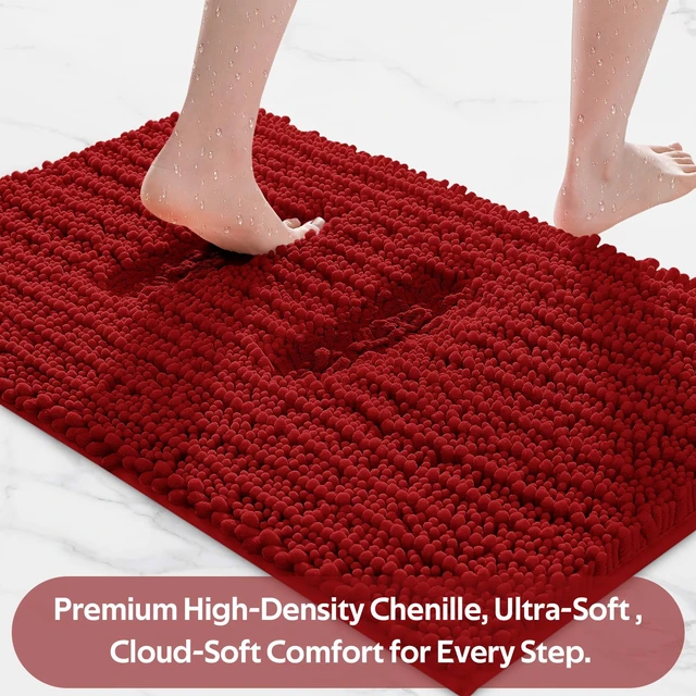 Alt view image 3 of 7 - Upgrade Extra Large Red Bathroom Rug Set 3 Pieces Ultra Soft, Thick Absorbent Bath Mats, Non Slip Chenille Toilet Mat for Bathroom, Bedroom, Kitchen