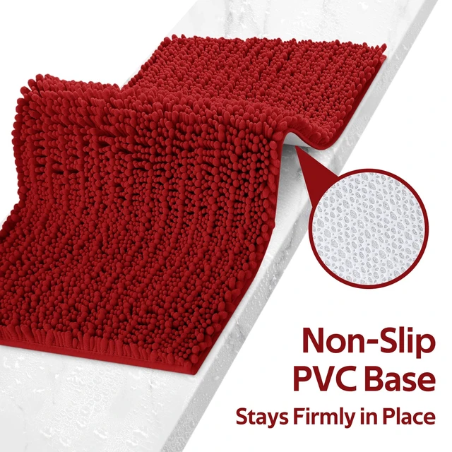 Alt view image 5 of 7 - Upgrade Extra Large Red Bathroom Rug Set 3 Pieces Ultra Soft, Thick Absorbent Bath Mats, Non Slip Chenille Toilet Mat for Bathroom, Bedroom, Kitchen