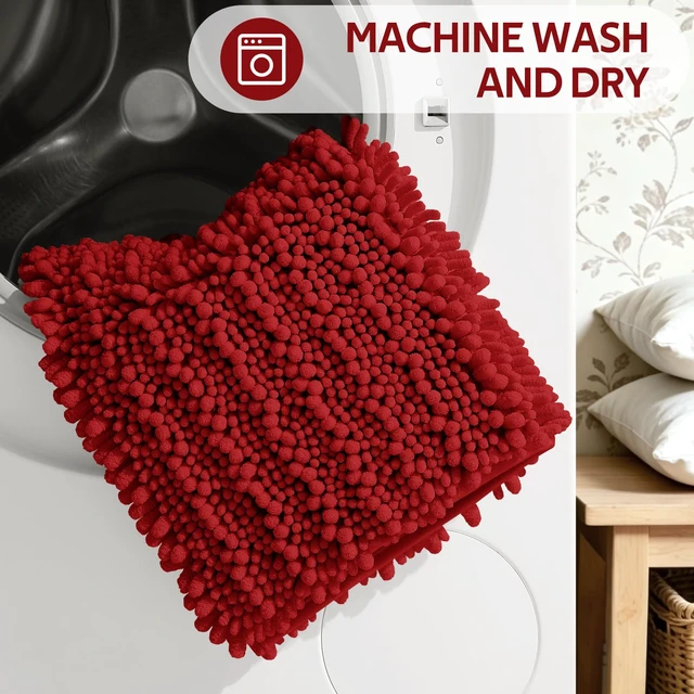 Alt view image 7 of 7 - Upgrade Extra Large Red Bathroom Rug Set 3 Pieces Ultra Soft, Thick Absorbent Bath Mats, Non Slip Chenille Toilet Mat for Bathroom, Bedroom, Kitchen