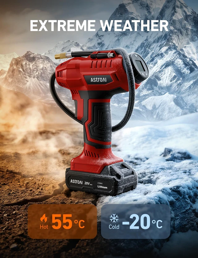 Alt view image 6 of 7 - Cordless Tire Inflator Portable Air Compressor 160PSI 12VDC Battery | Dual Power Supply Auto Shut-Off Digital Pressure Gauge Fast Inflation Air Pump for Cars Motorcycles Bikes Ball Gift Red