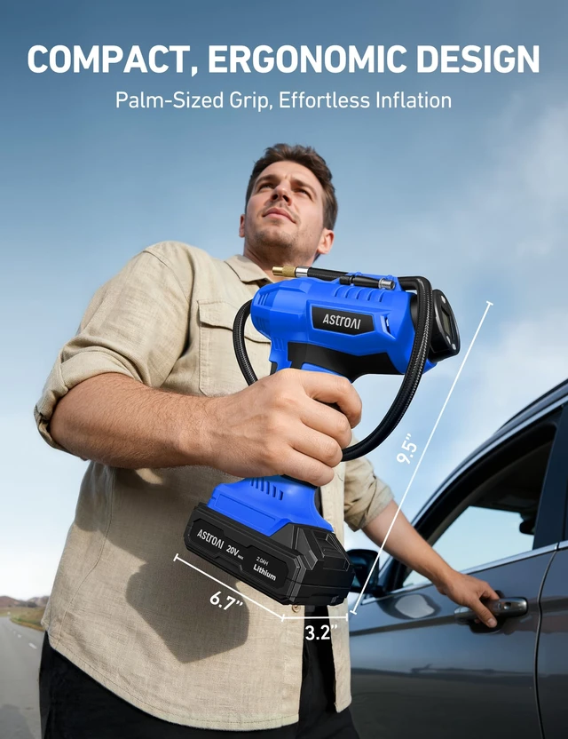 Alt view image 3 of 7 - Cordless Tire Inflator Portable Air Compressor 160PSI 12VDC Battery | Dual Power Supply Auto Shut-Off Digital Pressure Gauge Fast Inflation Air Pump for Cars Motorcycles Bikes Ball Gift Blue