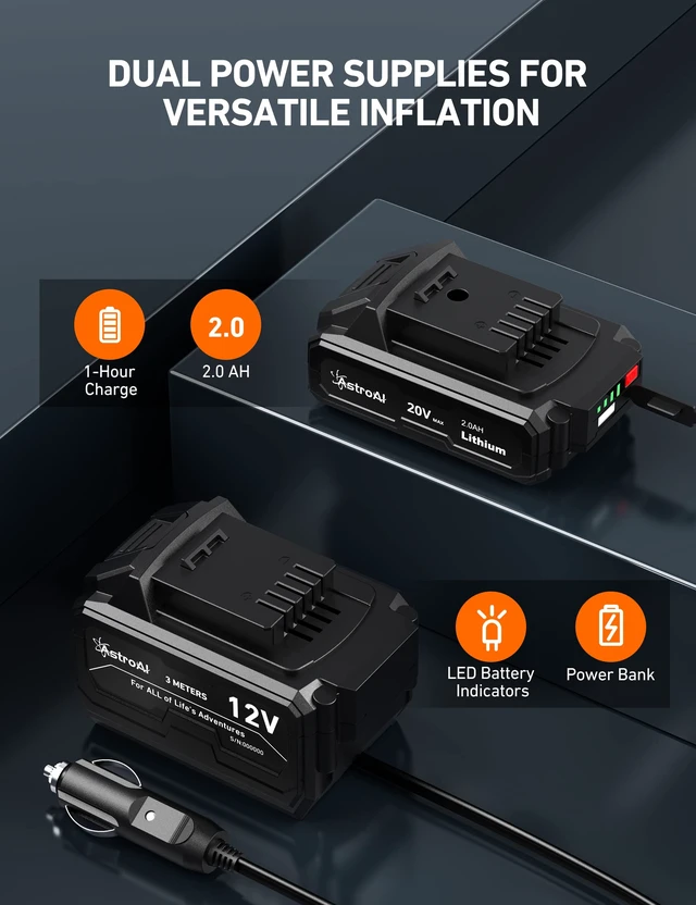 Alt view image 6 of 7 - Cordless Tire Inflator Portable Air Compressor 160PSI 12VDC Battery | Dual Power Supply Auto Shut-Off Digital Pressure Gauge Fast Inflation Air Pump for Cars Motorcycles Bikes Ball Gift Blue