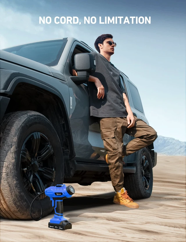 Alt view image 7 of 7 - Cordless Tire Inflator Portable Air Compressor 160PSI 12VDC Battery | Dual Power Supply Auto Shut-Off Digital Pressure Gauge Fast Inflation Air Pump for Cars Motorcycles Bikes Ball Gift Blue