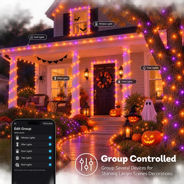 Alt view image 2 of 7 - 600 LED RGB String Light Outdoor, Christmas Lights Halloween Decor | 198 Ft Color Changing Christmas Tree Lights Plug in for Bedroom Tree Room Party Birthday Decorations, Clear Wire