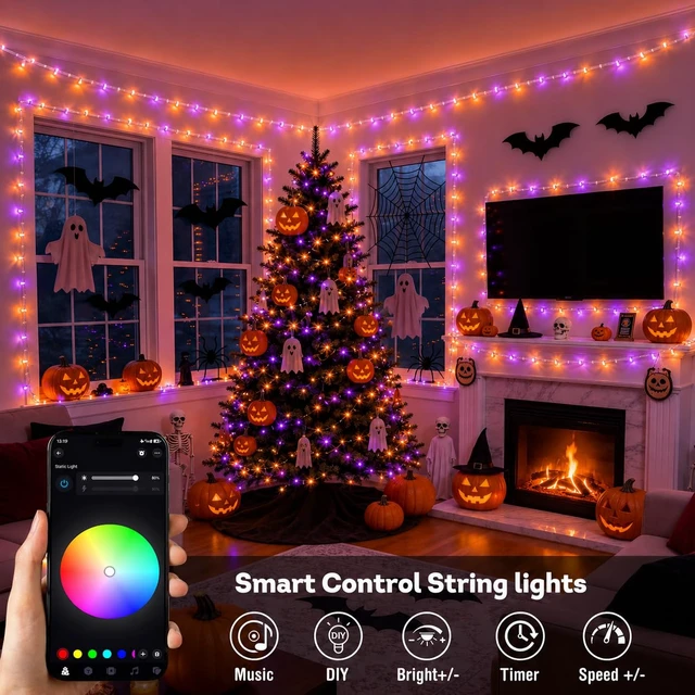 Alt view image 3 of 7 - 600 LED RGB String Light Outdoor, Christmas Lights Halloween Decor | 198 Ft Color Changing Christmas Tree Lights Plug in for Bedroom Tree Room Party Birthday Decorations, Clear Wire
