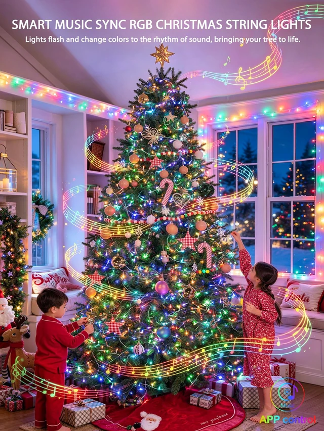 Alt view image 7 of 7 - 600 LED RGB String Light Outdoor, Christmas Lights Halloween Decor | 198 Ft Color Changing Christmas Tree Lights Plug in for Bedroom Tree Room Party Birthday Decorations, Clear Wire