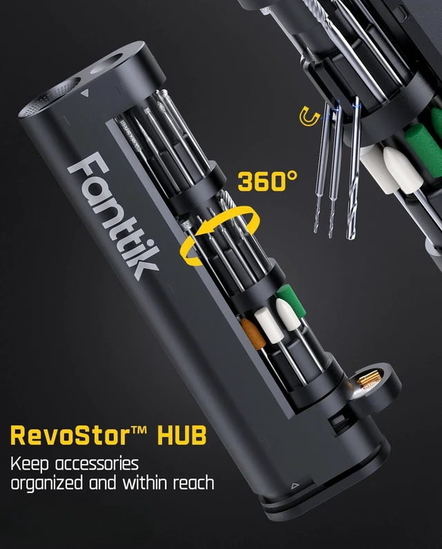 Alt view image 4 of 7 - F2 Master Mini Cordless Rotary Tool Kit for 3D Printer Sanding | Engraving Pen, NeoPulse Motor, 5 Speed, Revostor Hub, 35 Accessories, for Precision Polishing, Drilling, Carving, DIY Crafts