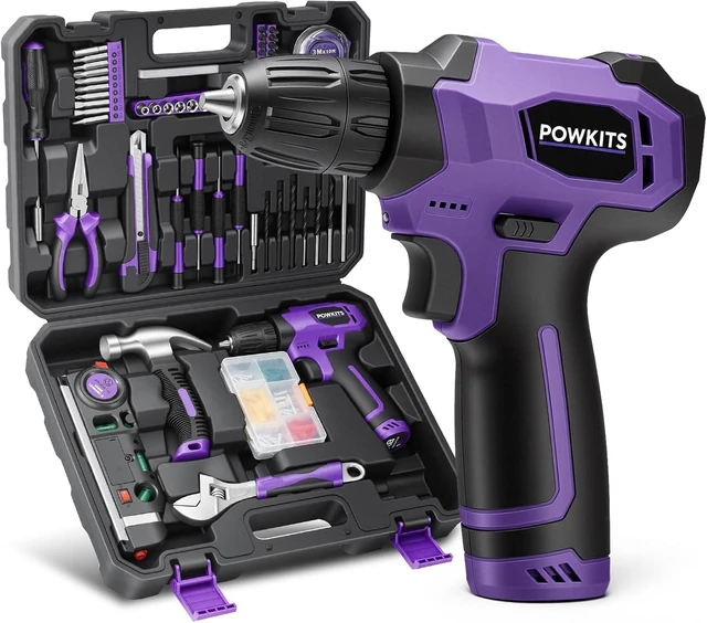 Main image of 8V Purple Cordless Drill Set for Women, Starter Tool Kit with Drill | Electric Drill, USB Charger, 3/8" Keyless Chuck, 139-PIECE Tool Set with Drill for Home Repairs, DIY Project