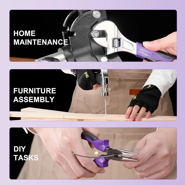 Alt view image 6 of 7 - 8V Purple Cordless Drill Set for Women, Starter Tool Kit with Drill | Electric Drill, USB Charger, 3/8" Keyless Chuck, 139-PIECE Tool Set with Drill for Home Repairs, DIY Project