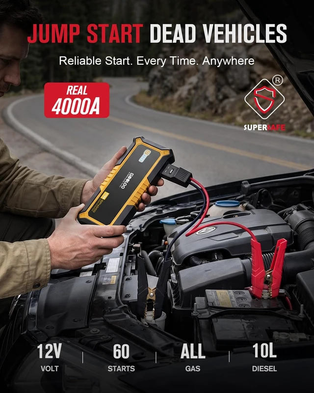 Alt view image 2 of 7 - GP4000 Jump Starter - 4000A 12V Car Battery Jumper Starter Portable | SuperSafe Lithium Jump Box - Auto Battery Booster Power Pack - Spark-Proof - LED Light - For All Gas & 10 Diesel Engines