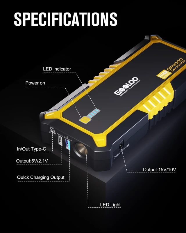 Alt view image 6 of 7 - GP4000 Jump Starter - 4000A 12V Car Battery Jumper Starter Portable | SuperSafe Lithium Jump Box - Auto Battery Booster Power Pack - Spark-Proof - LED Light - For All Gas & 10 Diesel Engines