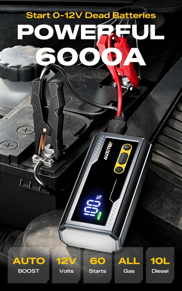 Alt view image 2 of 7 - 6000A Jump Starter, 12V Car Battery Jump Starter, Up to All Gas & 12L Diesel Engine with LED Display, Portable Jump Box with 3 Modes Flashlight and Jumper Cable, Storage Case