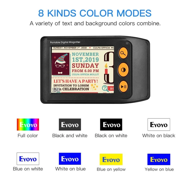 Alt view image 2 of 7 - 3.5" Portable Digital Video Magnifier, 2X-25X Zoom Reading Aid Black | 8 Color Modes & Freeze Snapshot, AV Output to TV, 32GB Card Support, Handheld Electronic Magnifier for Low Vision & Seniors