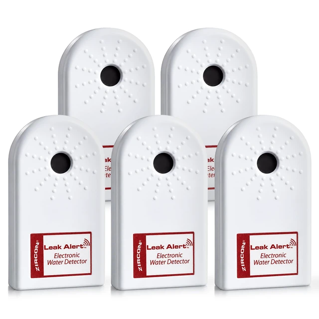 Main image of Leak Alert Water Leak Detector, Loud 90 dB Water Alarm, 5 Pack | Detect leaks before costly water damage near water heaters, sinks, appliances and plumbing fixtures; no setup required
