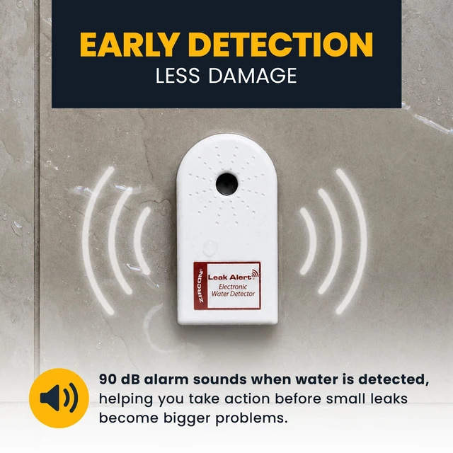 Alt view image 3 of 7 - Leak Alert Water Leak Detector, Loud 90 dB Water Alarm, 5 Pack | Detect leaks before costly water damage near water heaters, sinks, appliances and plumbing fixtures; no setup required