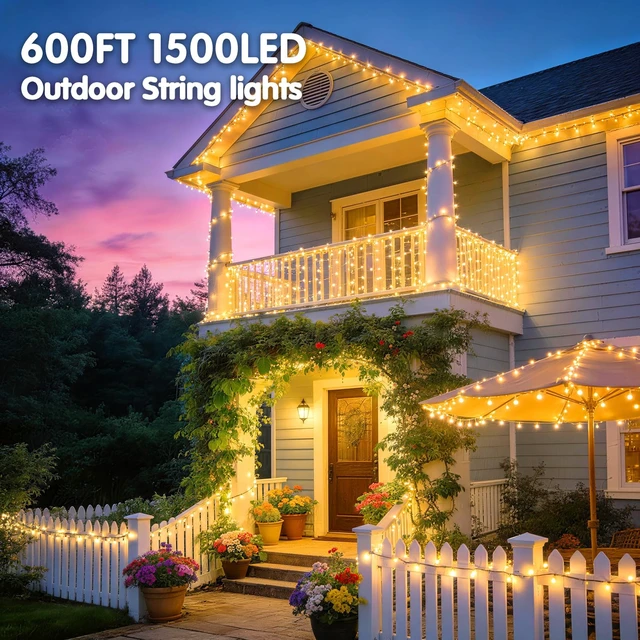 Alt view image 2 of 6 - 600ft 1500 LED Christmas String Lights Outdoor 8 Lighting Modes & Timer Dimmable Fairy Light Plug in Waterproof for Xmas Roof Yard Tree Wedding Party Holiday Decorations (Warm White)