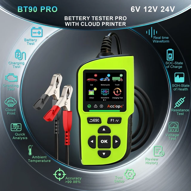 Alt view image 2 of 7 - BT90 PRO 30-3800 CCA QR Report 2-360Ah Battery Tester 6V/12V/24V | No APP WIFI with QR Cloud Printing Digital Analyzer SOH/SOC/Volt/Res/Cranking&Charging RealTime Ambient Temp AGM/EFB/Gel/Li