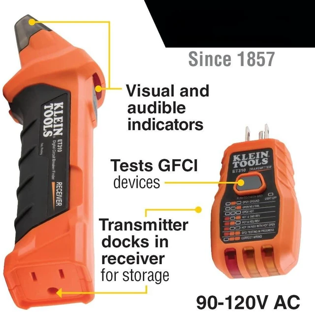 Alt view image 2 of 7 - ET310KIT AC Circuit Breaker Finder Kit | Electric Tester, GFCI Tester, Leads, Adapters and Case