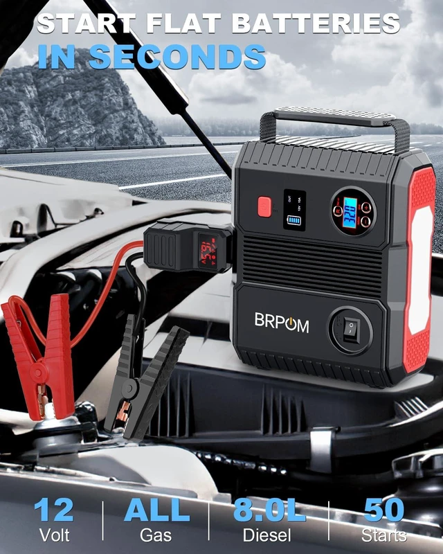 Alt view image 2 of 7 - Car Jump Starter with Air Compressor, 9000A Peak 26800mah (Up to All Gas or 12.0L Diesel Engine, 50 Times) Portable160PSI Jump Starter 12V Auto Battery Jump Pack Quick Charge