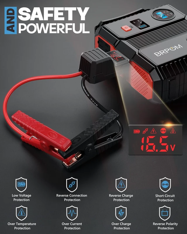 Alt view image 6 of 7 - Car Jump Starter with Air Compressor, 9000A Peak 26800mah (Up to All Gas or 12.0L Diesel Engine, 50 Times) Portable160PSI Jump Starter 12V Auto Battery Jump Pack Quick Charge