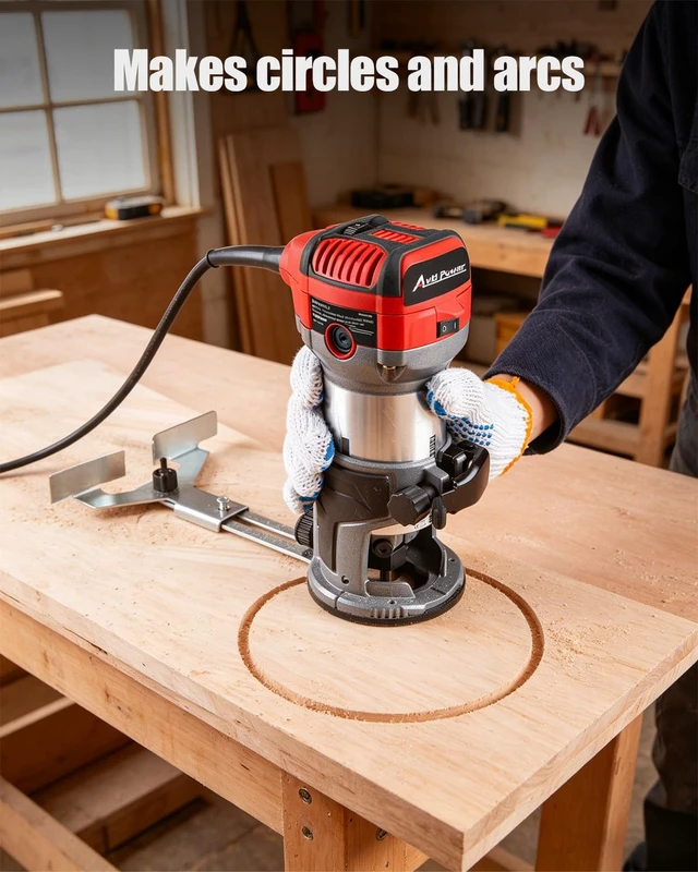 Alt view image 3 of 7 - 6.5 Amp 1.25 HP Compact Router Tools for Woodworking, Fixed Base Wood Router with Trim Router Bits, 6 Variable Speeds, Edge Guide, Roller Guide, Dust Hood (Red, 65mm)