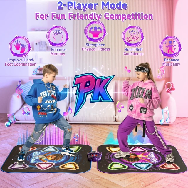 Alt view image 2 of 7 - Double Dance Mat for Kids, Light-up 12-Button Single & Double Players Mode | Electronic Dance Pad with Wireless Bluetooth 5 Game Modes Christmas Birthday Gift for Girls Boys Ages 3 4 5 6 7 8 8-12