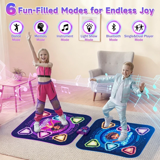 Alt view image 5 of 7 - Double Dance Mat for Kids, Light-up 12-Button Single & Double Players Mode | Electronic Dance Pad with Wireless Bluetooth 5 Game Modes Christmas Birthday Gift for Girls Boys Ages 3 4 5 6 7 8 8-12