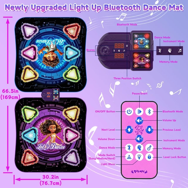 Alt view image 6 of 7 - Double Dance Mat for Kids, Light-up 12-Button Single & Double Players Mode | Electronic Dance Pad with Wireless Bluetooth 5 Game Modes Christmas Birthday Gift for Girls Boys Ages 3 4 5 6 7 8 8-12