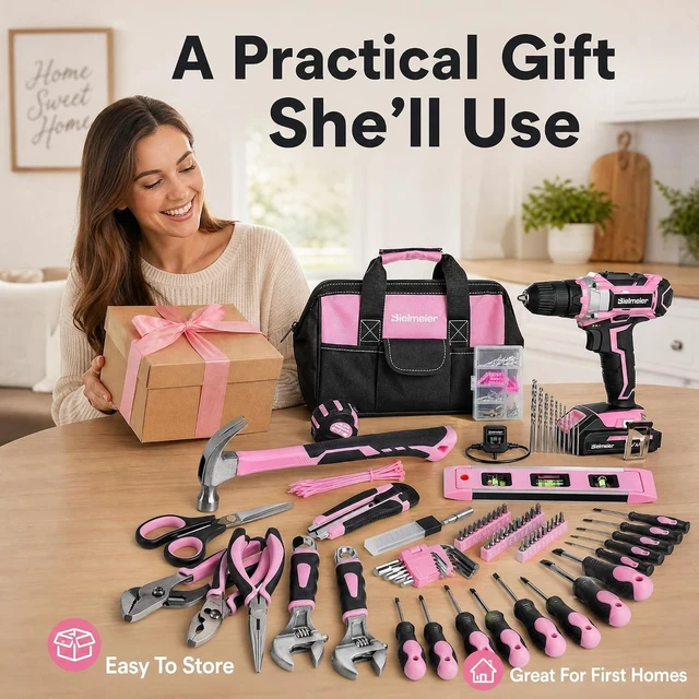Alt view image 5 of 7 - 20V 236Pcs Cordless Pink Drill Set for Women, Home Tool Kit | Ladys essential electric screwdriver set with pink bag. Perfect DIY for home repair & gifts.