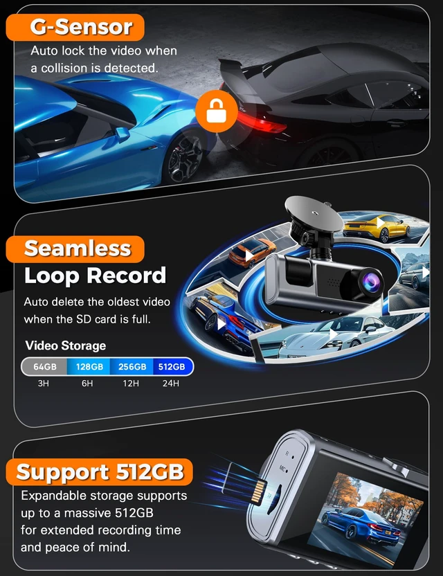 Alt view image 4 of 7 - 3 Channel Dash Cam Front and Rear Inside Lunar Silver