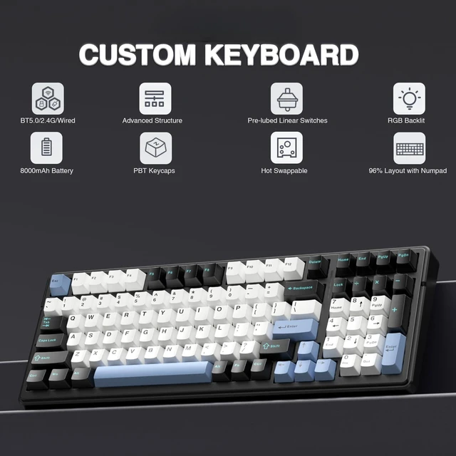 Alt view image 2 of 7 - F99 Wireless Mechanical Keyboard,Tri-Mode BT5.0/2.4GHz/USB-C Hot Swappable Custom Keyboard,Pre-lubed Linear Switches,RGB Backlit Gaming Keyboards for PC/Tablet/Xbox/PS4/PS5