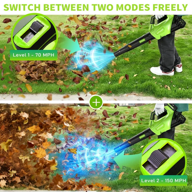 Alt view image 4 of 7 - 2026 Upgrade Leaf Blower, Leaf Blower Cordless with 2 * 2.6AH Batteries and Fast Charger, 450CFM &150MPH and 2 Speed Mode, Lightweight Electric Leaf Blowers for Lawn, Yard, Leaves, Dust Care