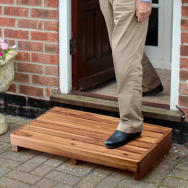 Main image of 3.5" One Step Stool, Acacia Step Stool for Bed, 300 lbs Capacity | Acacia Wood, No assembly, Extra-wide 25" platform, Water-draining Slatted design, 300 lbs Capacity, Non-slip, Multipurpose