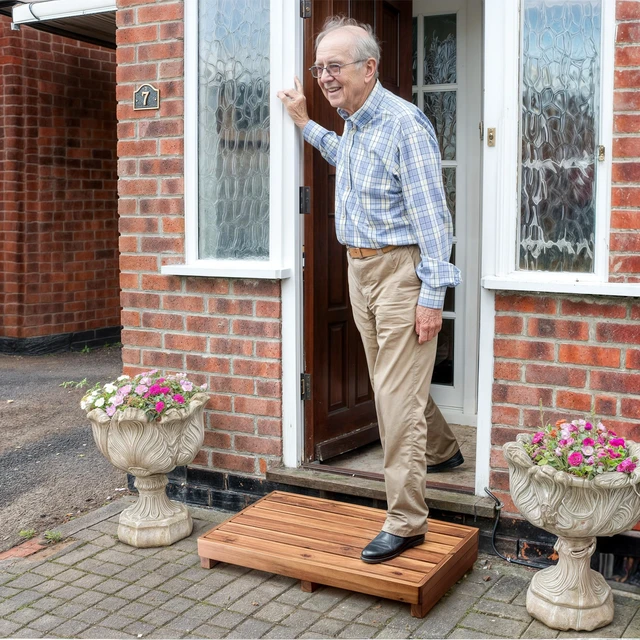 Alt view image 5 of 7 - 3.5" One Step Stool, Acacia Step Stool for Bed, 300 lbs Capacity | Acacia Wood, No assembly, Extra-wide 25" platform, Water-draining Slatted design, 300 lbs Capacity, Non-slip, Multipurpose