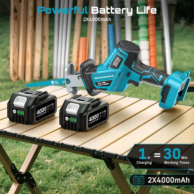 Alt view image 2 of 7 - Reciprocating Saw Cordless with 2 x 4.0Ah Batteries and 6 Saw Blades | Variable Speed 3500 RPM Brushless Motor with LED Light, ToolFree Blade Change, Portable for Wood PVC Cutting