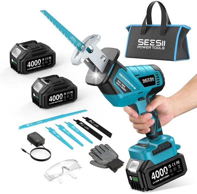 Main image of Reciprocating Saw Cordless with 2 x 4.0Ah Batteries and 6 Saw Blades | Variable Speed 3500 RPM Brushless Motor with LED Light, ToolFree Blade Change, Portable for Wood PVC Cutting