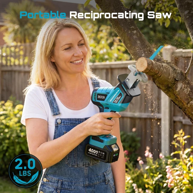 Alt view image 4 of 7 - Reciprocating Saw Cordless with 2 x 4.0Ah Batteries and 6 Saw Blades | Variable Speed 3500 RPM Brushless Motor with LED Light, ToolFree Blade Change, Portable for Wood PVC Cutting