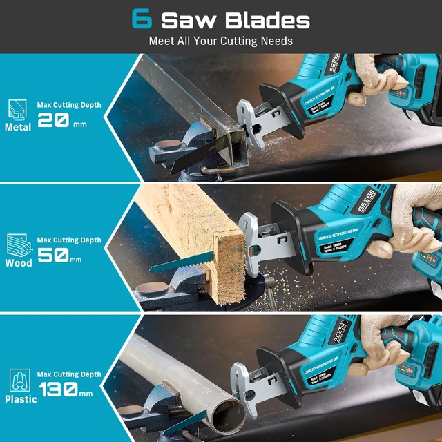 Alt view image 5 of 7 - Reciprocating Saw Cordless with 2 x 4.0Ah Batteries and 6 Saw Blades | Variable Speed 3500 RPM Brushless Motor with LED Light, ToolFree Blade Change, Portable for Wood PVC Cutting