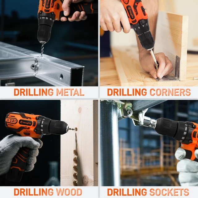 Alt view image 6 of 7 - Tool Kit with Drill 20V Cordless Power Drill with 2 Batteries & Charger Drill Sets Combo Kit for Men 114 pcs Household Hand Tools for Home Apartment Dorm Repair Orange & Black