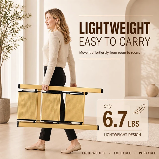 Alt view image 2 of 7 - 3 Step Stool, Gold Aluminum Folding Step Ladder, 330 lb Capacity, Wide Anti-Slip Steps, Lightweight 6.7 lb Portable Ladder for Closet, Pantry & Home