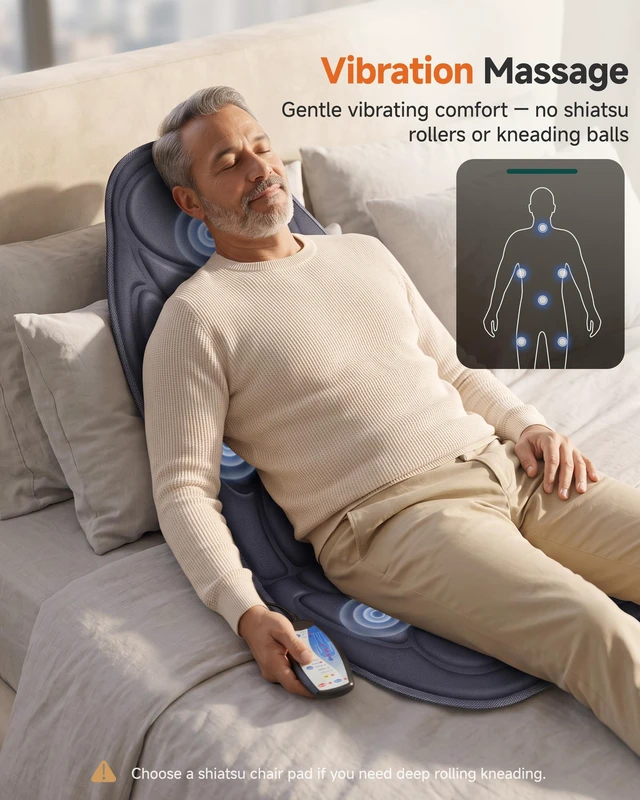 Alt view image 3 of 7 - Vibration Back Massager with Heat, 2026 Upgraded Chair Massage Pad | 5 Modes, 4 Intensities, Graphene Heat, Neck, Shoulder, Back & Thighs, Timer, Massage Seat Cushion for Home & Office Use