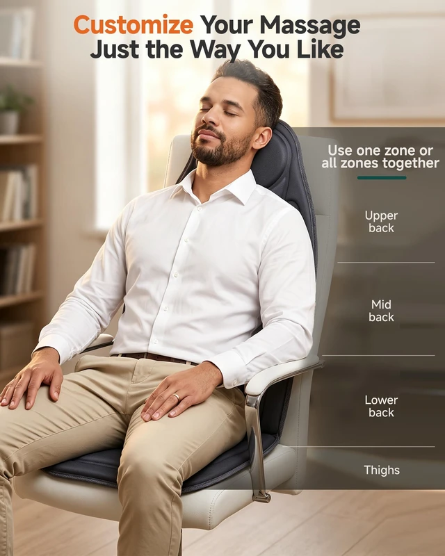 Alt view image 4 of 7 - Vibration Back Massager with Heat, 2026 Upgraded Chair Massage Pad | 5 Modes, 4 Intensities, Graphene Heat, Neck, Shoulder, Back & Thighs, Timer, Massage Seat Cushion for Home & Office Use