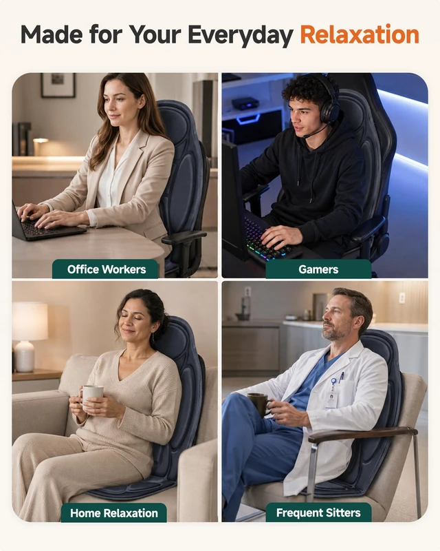 Alt view image 7 of 7 - Vibration Back Massager with Heat, 2026 Upgraded Chair Massage Pad | 5 Modes, 4 Intensities, Graphene Heat, Neck, Shoulder, Back & Thighs, Timer, Massage Seat Cushion for Home & Office Use